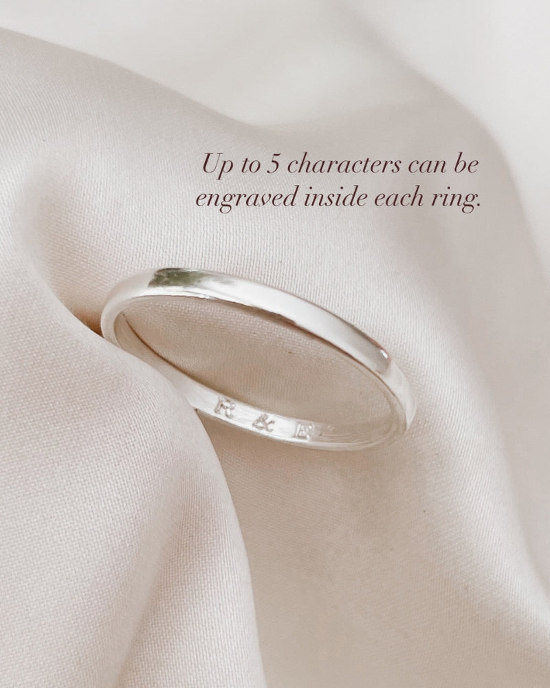 A 2mm Signature Ring with personalised engraving of initials inside the band making the ring personalised.