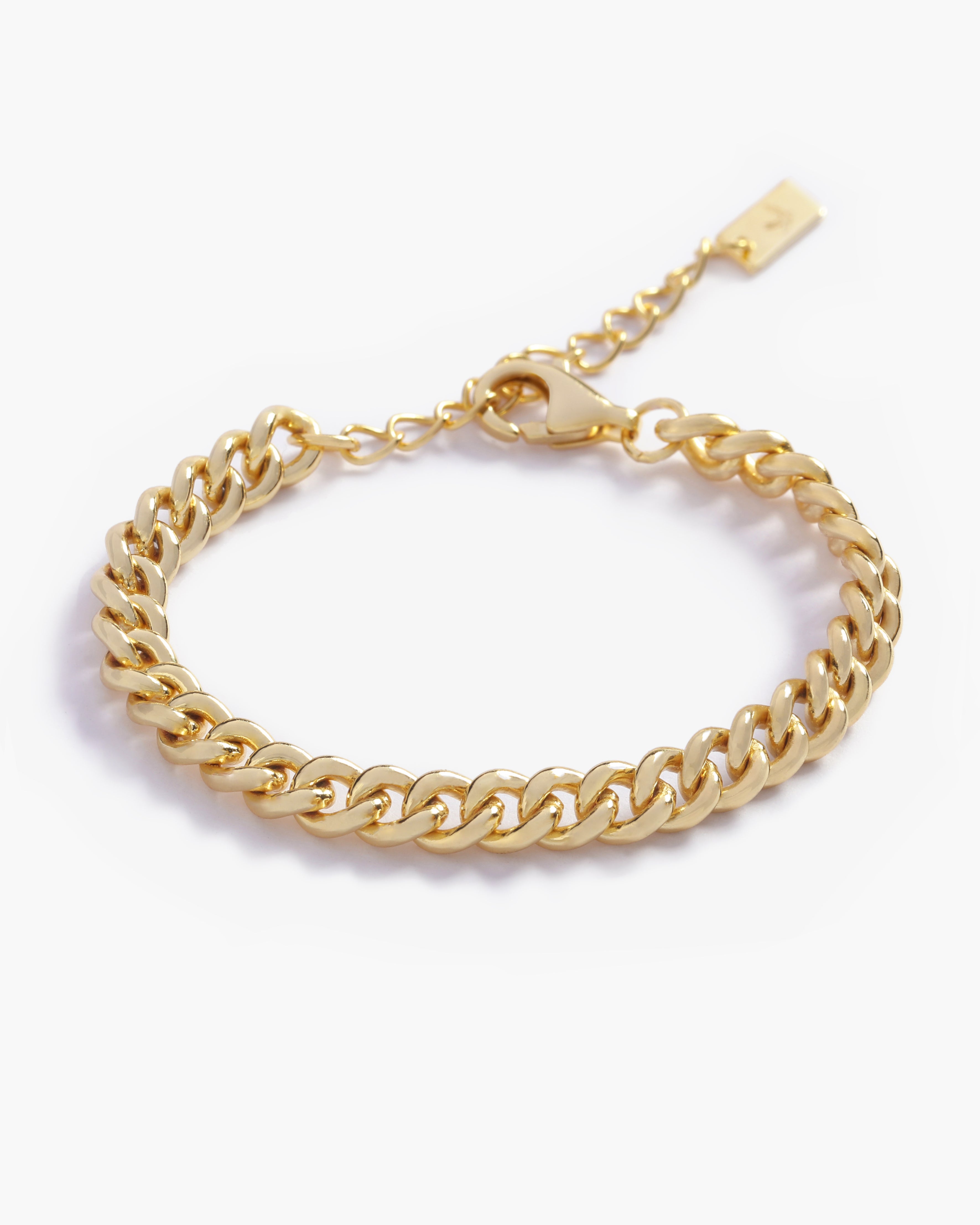 A gold chain bracelet photographed on a white background, crafted in elegant minimalist style by Bluebird Jewellery