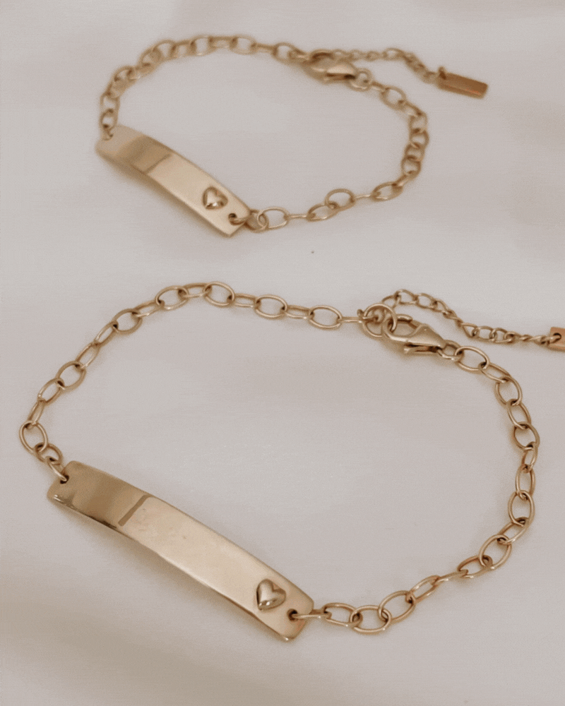The Bluebird Jewellery Darling Bracelet, a solid 9ct gold design with personalised engraving, crafted to grow with the wearer and hold meaning for years to come.