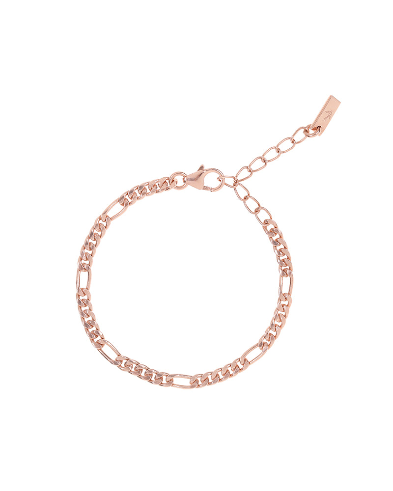 The Figaro Bracelet in rose gold by Bluebird Jewellery, a classic and timeless chain design crafted as an elegant statement piece for all ages.