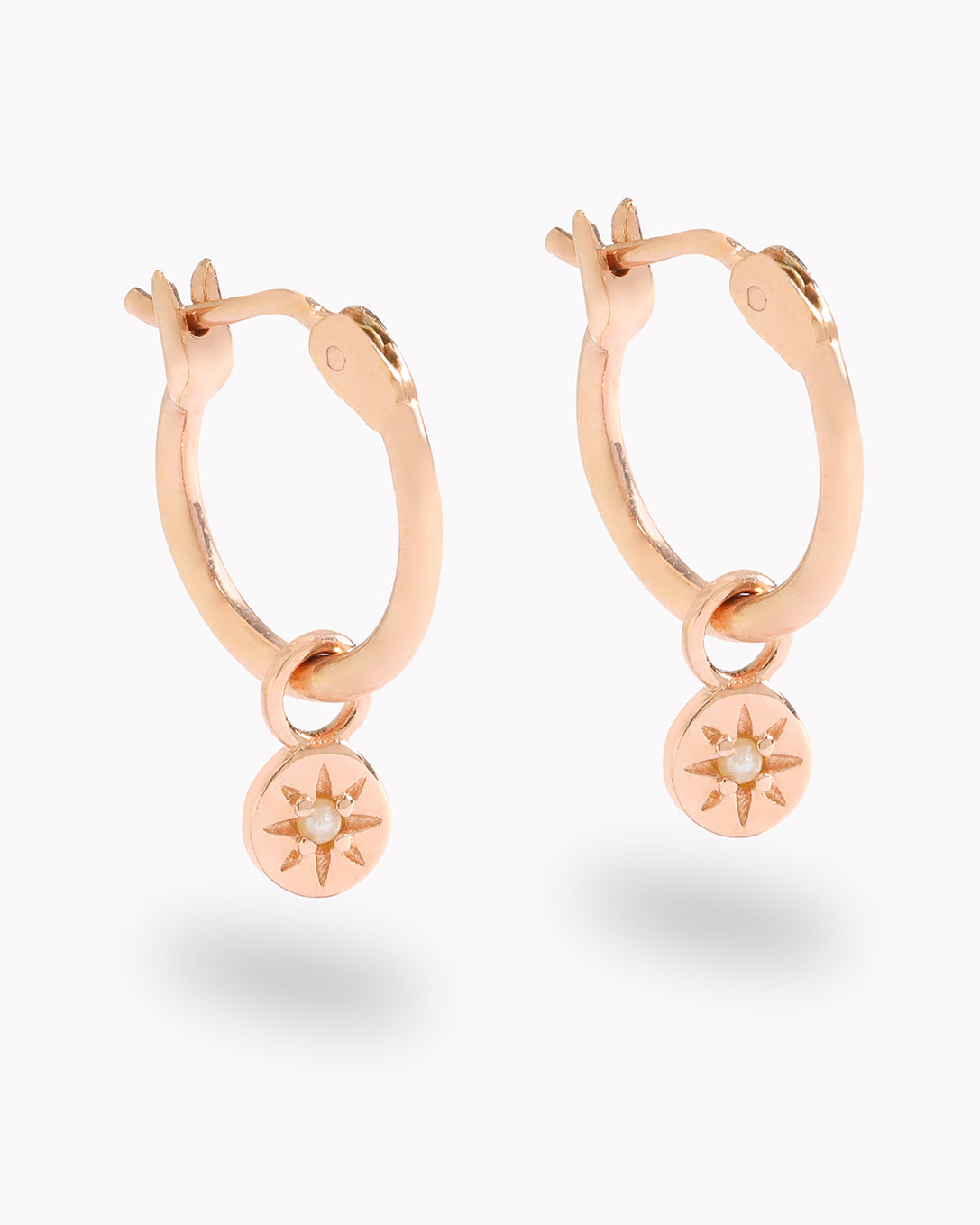 Petite Vintage Pearl Hoop Earrings in Rose Gold Vermeil.