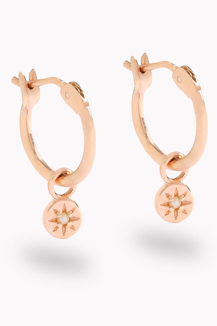 Petite Vintage Pearl Hoop Earrings in Rose Gold Vermeil.