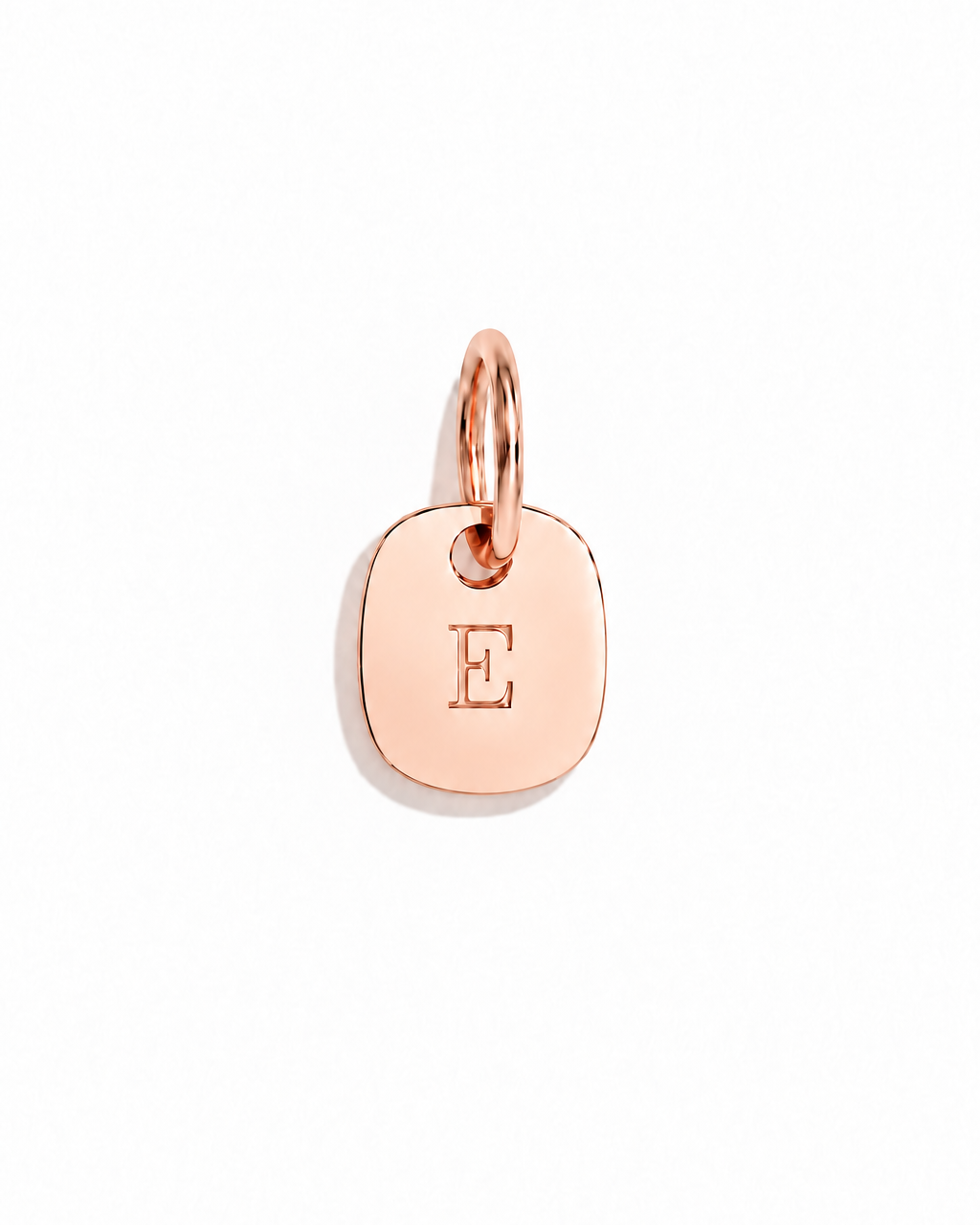 A rectamgular initial pendant made from solid 9ct Rose Gold and machine engraved with letter in the centre of the pendant