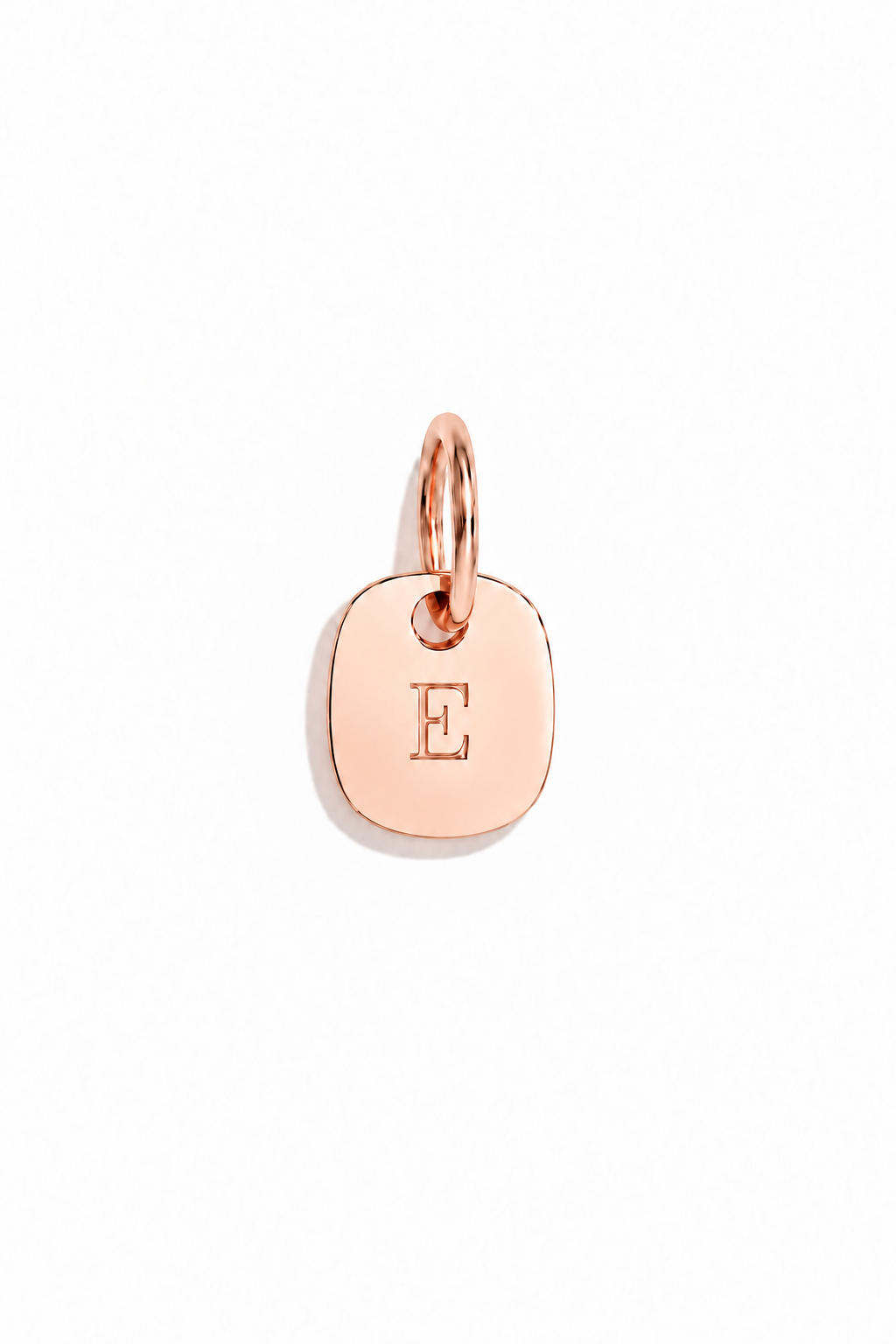 A rectamgular initial pendant made from solid 9ct Rose Gold and machine engraved with letter in the centre of the pendant