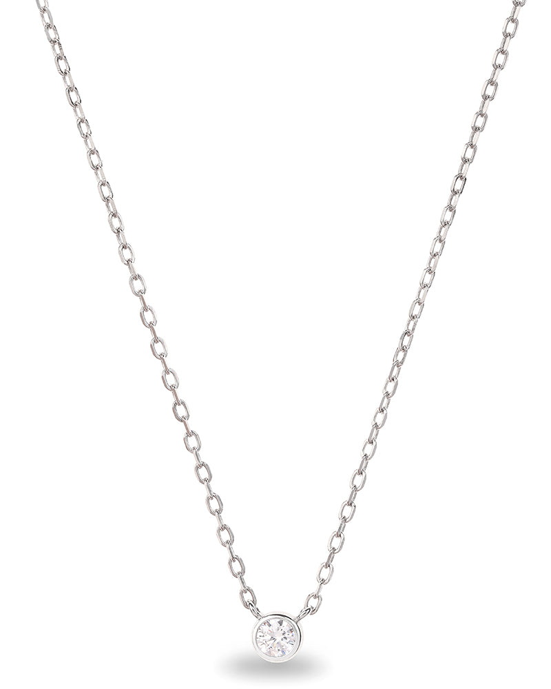A fine silver cable chain with a cubic zirconia set within the chain.