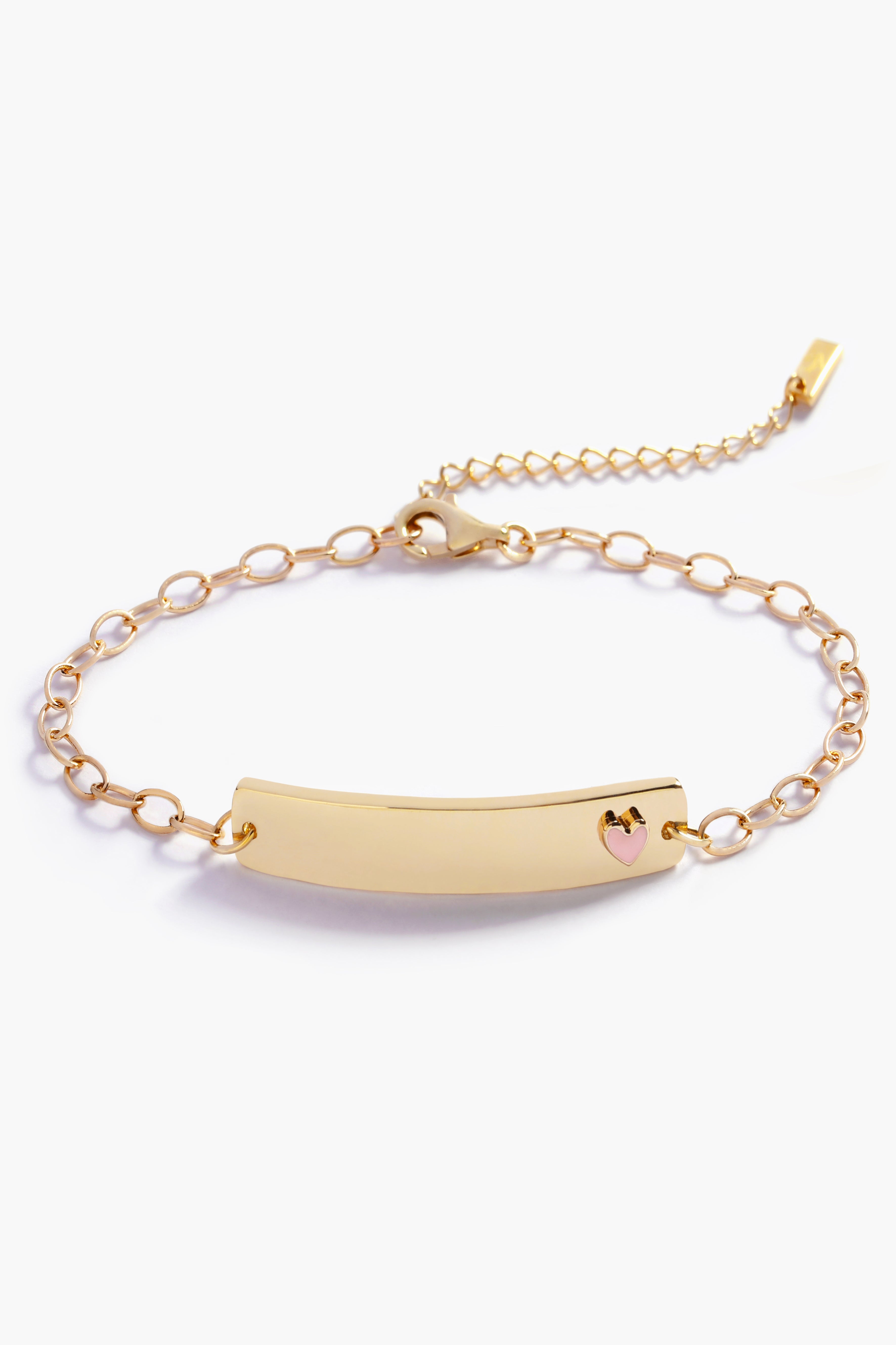 Gold bracelet with a heart charm on a white background