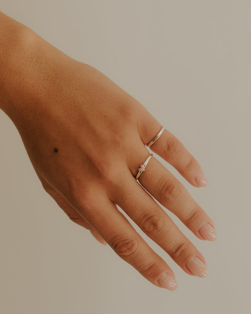 arling Ring Silver worn with stackable ring, timeless personalised jewellery