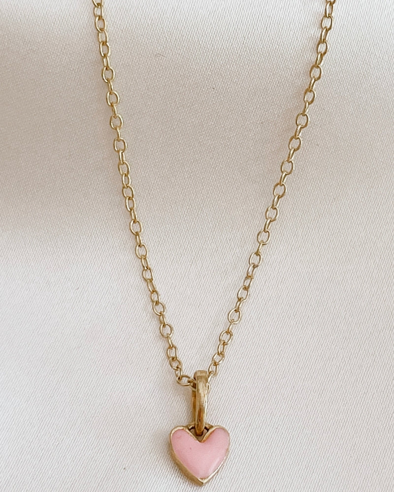 Pink Petite Darling gold necklace with pink heart charm on fine chain