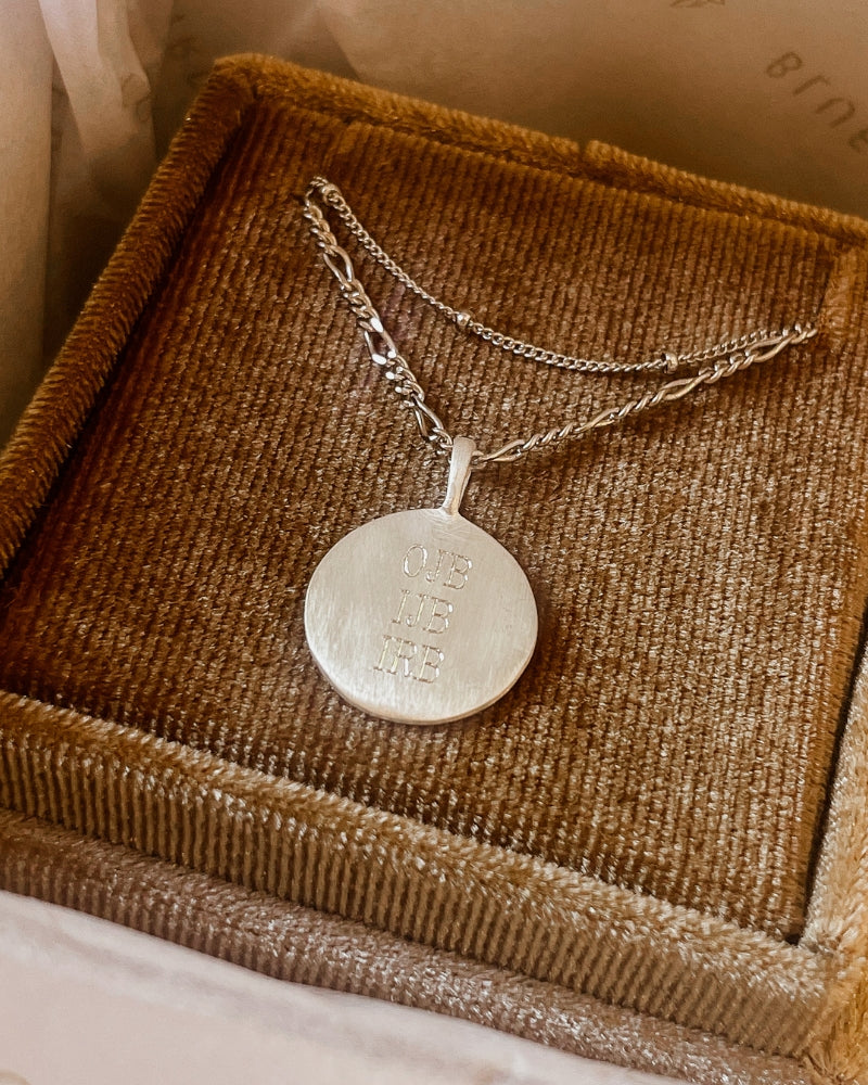 Personalised silver pendant necklace with fine layering chain.