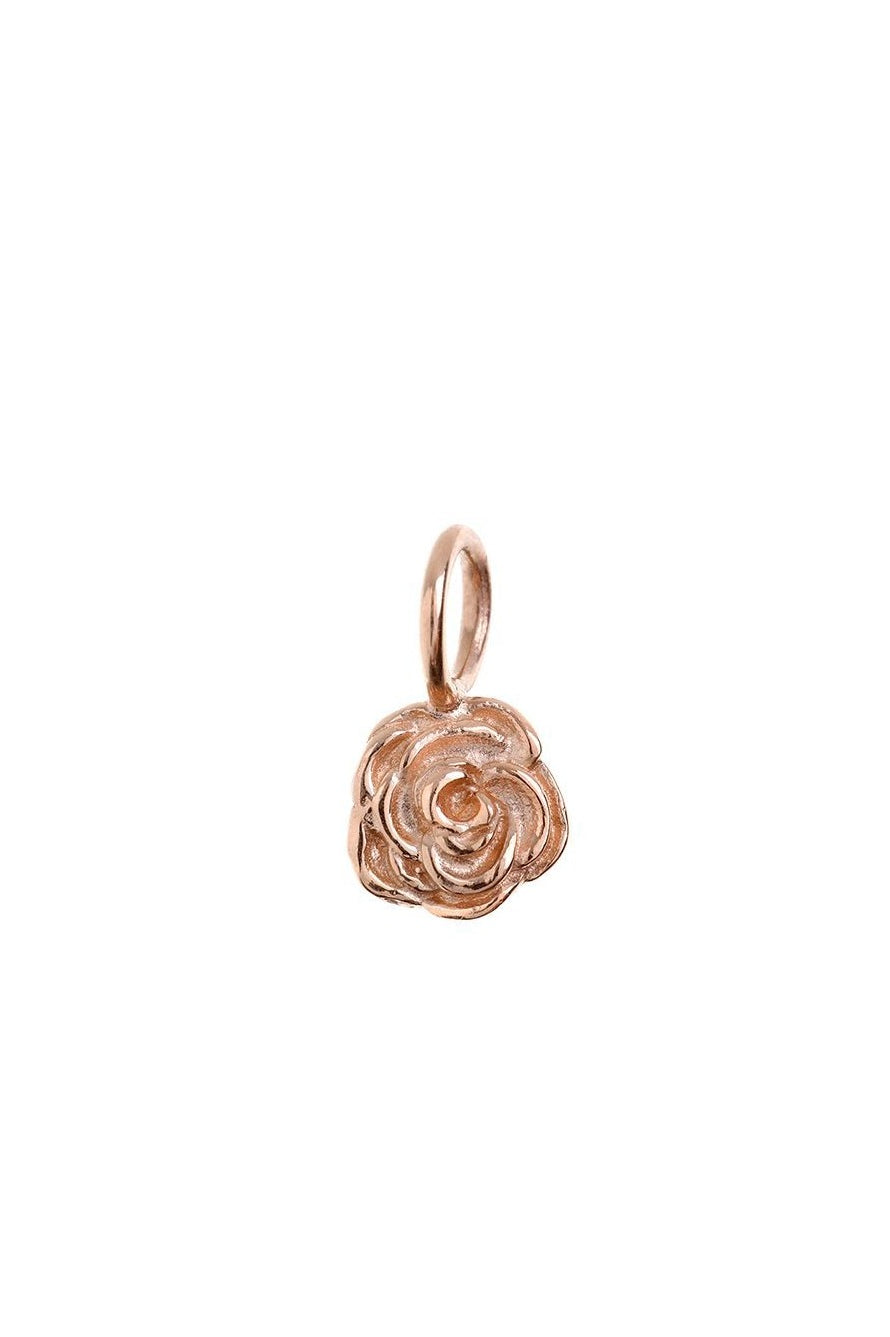 A clear product image of a blossom pendant in rose gold vermeil. It is shaped as a rose.