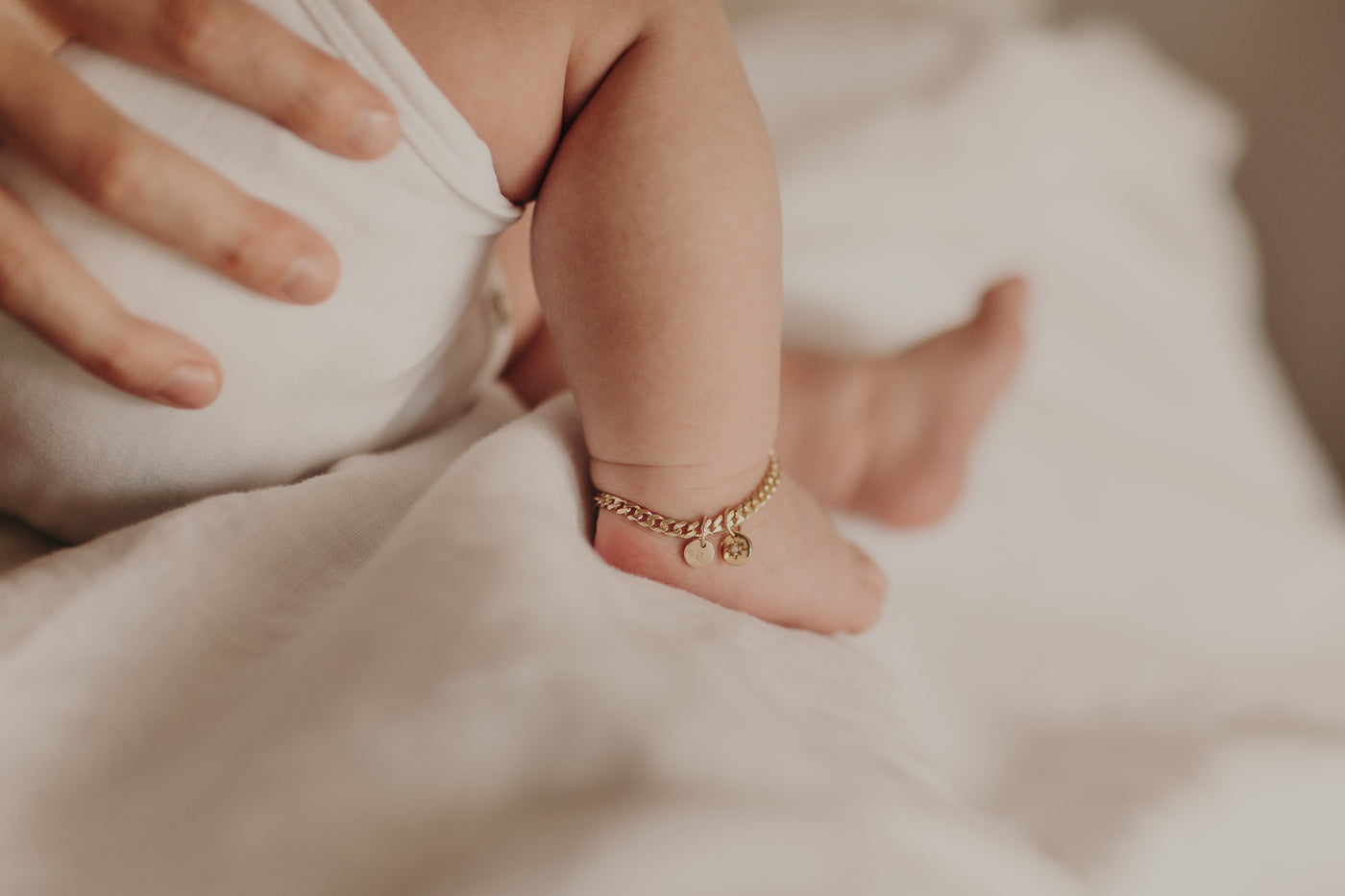Baby Feet Name Bracelet with Beaded Chain