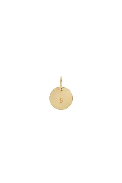 A 10mm personalised initial pendant with a single letter within a round pendant. This pendant has Gold Vermeil plating. 