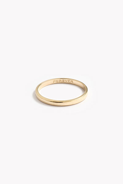 A Solid 14ct Gold Engravable Bluebird Co Signature Ring with the word 'FOREVER' engraved inside it.
