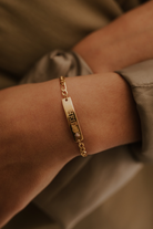 A close up look at a Pink Darling Bracelet in our child size with personalised name engraved on the front.  A gorgeous keepsake bracelet that is personalised and meaningful.