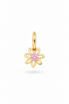 A Daisy Pendant with Pink Cubic Zirconia in the centre of it.