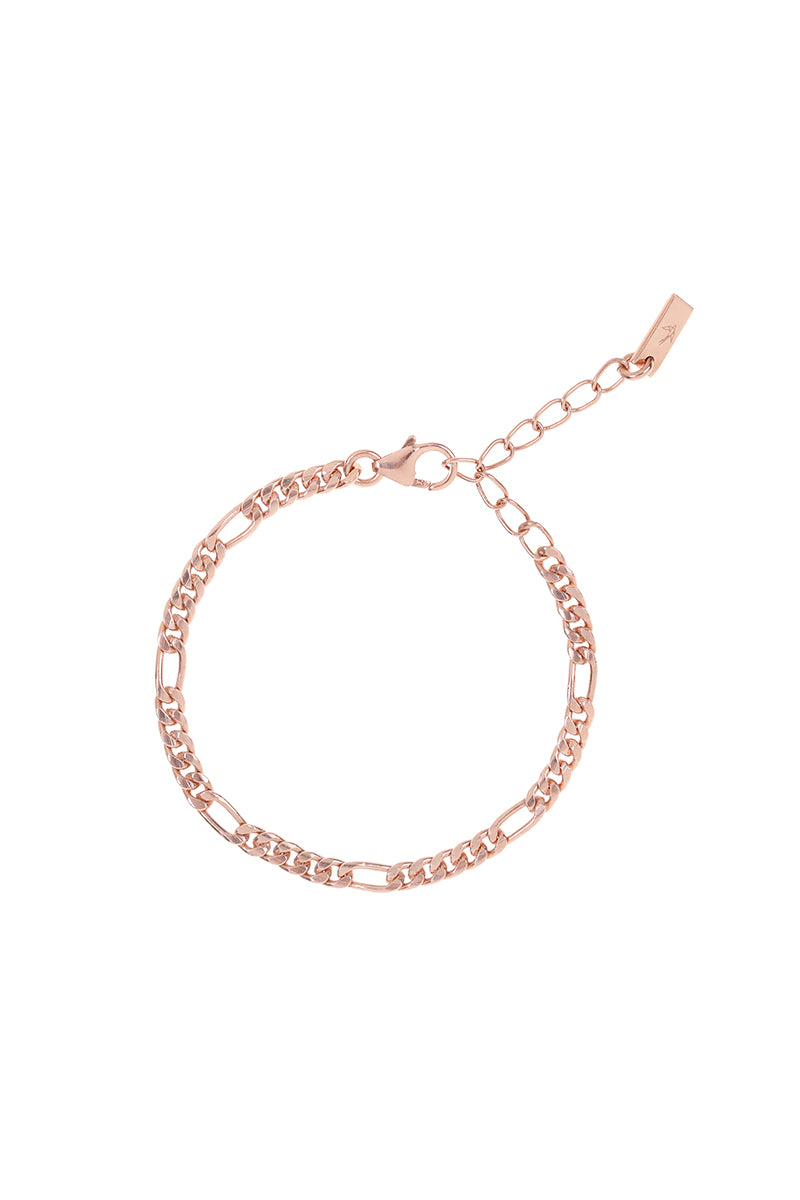 The Figaro Bracelet in rose gold by Bluebird Jewellery, a classic and timeless chain design crafted as an elegant statement piece for all ages.