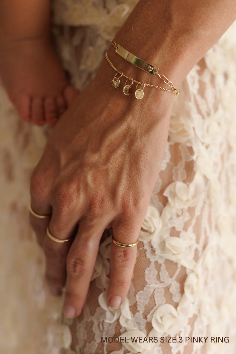 Solid Gold Bracelet with Solid Gold Mini Heart Pendant and Solid Gold Petite Initial Pendants