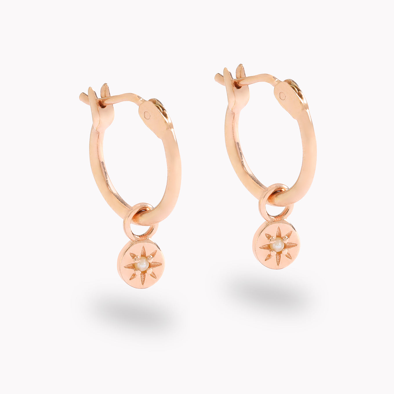 Petite Vintage Pearl Hoop Earrings in Rose Gold Vermeil.