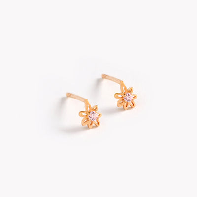 Petite Daisy Stud in Rose Gold Vermeil with a small pink cubic zirconia in the center