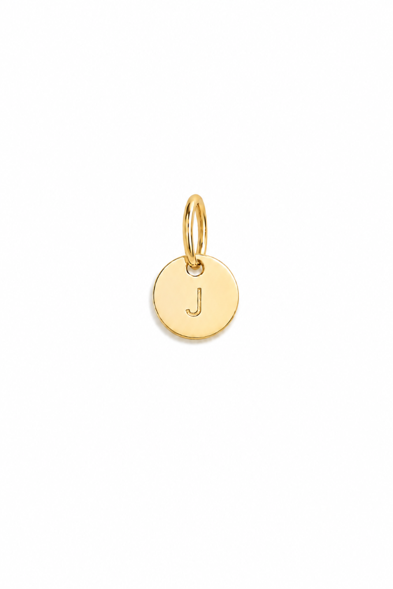 A classic round Petite Gold Vermeil Initial Pendant from Bluebird Jewellery, personalised with your chosen letter and designed to be worn elegantly on any necklace, bracelet, or anklet chain.