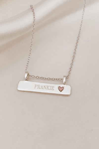 Pink Darling Bar Necklace with personalised engraving on the front of the bar