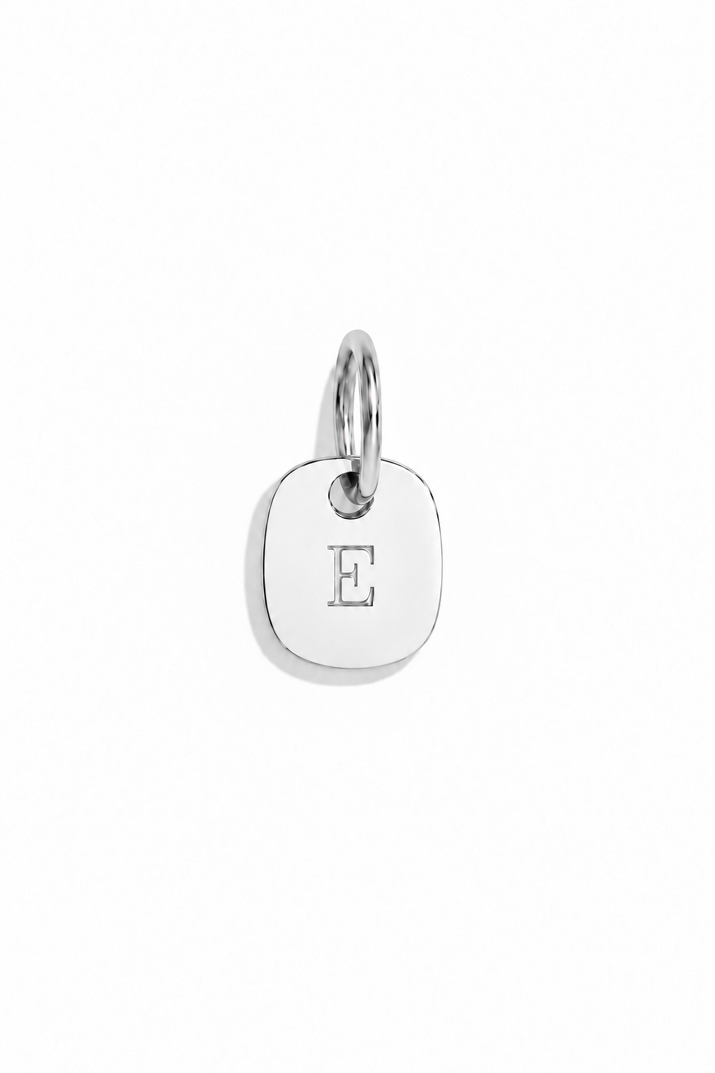 A 7x9mm initial pendant with soft edges and a lovely rectangular shapre  It can be worn on any Bluebird Co necklace chain
