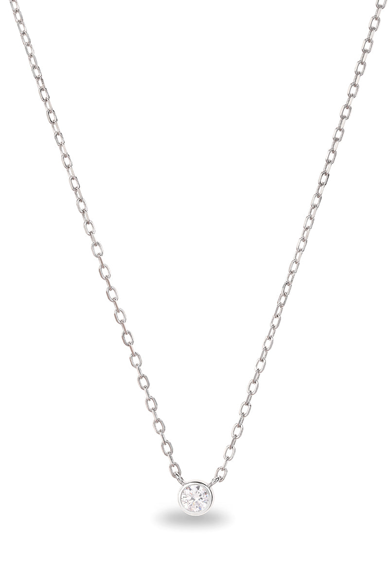 A fine silver cable chain with a cubic zirconia set within the chain.