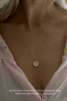 Bluebird Co's Solid Gold Chain Soleil Pendant Pink Darling Pendant 9CT gold pendant 