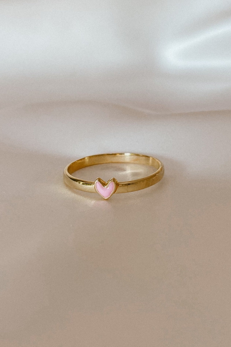 Close-up of Darling Ring Gold with engraved pink heart centre 