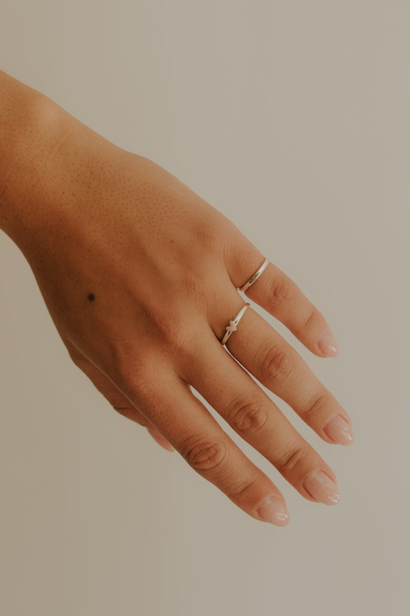 arling Ring Silver worn with stackable ring, timeless personalised jewellery