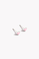 Pair of Darling Silver Earrings with pink heart detail shown from the front