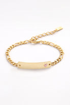 Personalised gold bracelet with blank engraving and pink heart—custom jewellery gift for babies, toddlers, or young kids.