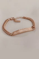 Signature bracelet in rose gold engraved with a child’s name, crafted for everyday wear and meaningful gifting