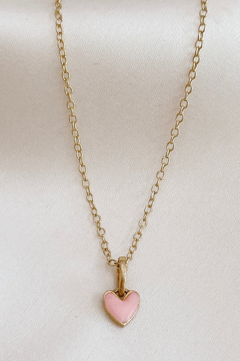 Pink Petite Darling gold necklace with pink heart charm on fine chain