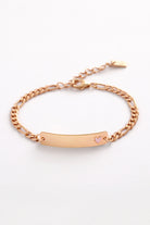 Pink Darling Rose Gold bracelet with pink heart—blank engraved bar ready to personalise for babies, kids, or adults.