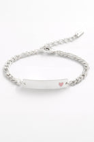 Pink Darling Silver Bracelet with engraved bar and pink heart, designed for babies, kids, or adults as a timeless keepsake.