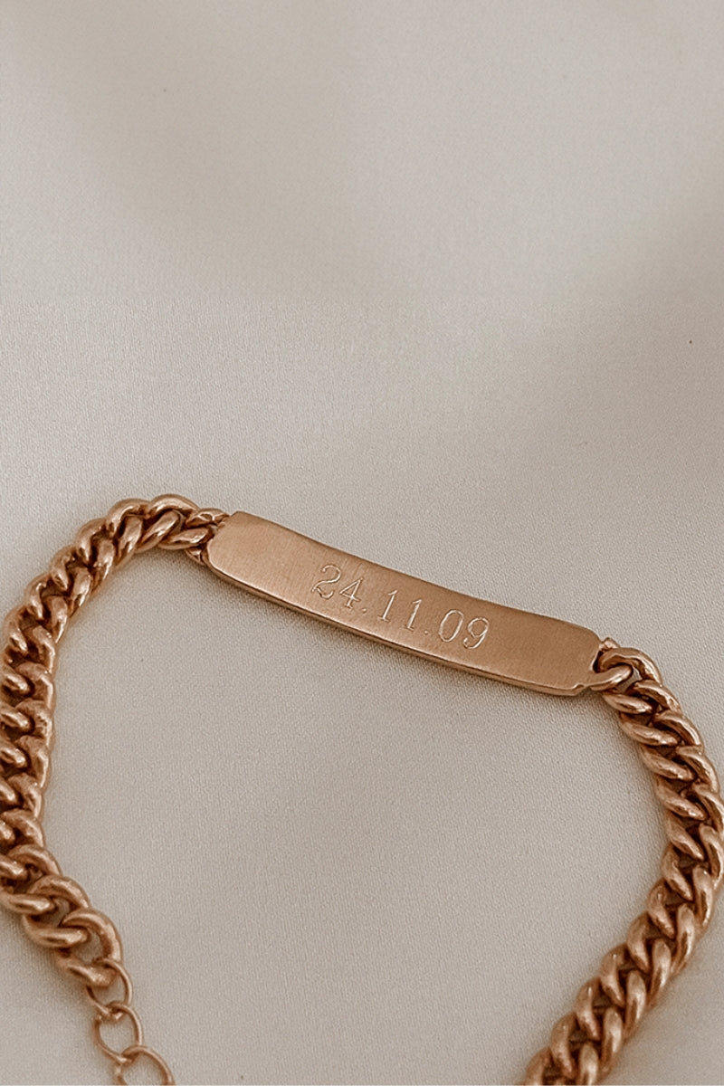 Signature rose gold bracelet engraved with a special date, perfect for marking milestones and celebrating memories