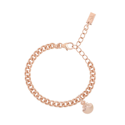 Our Little Mermaid Cuban Link bracelet in Rose Gold Vermeil with mini shell pendant.