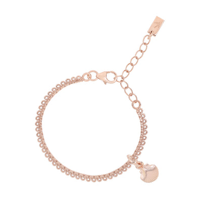 Little Mermaid Lace Chain Bracelet in Rose Gold Vermeil with mini shell pendant.