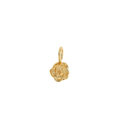 A clear product image of a gold vermeil Blossom pendant. This pendant is shaped as a rose.