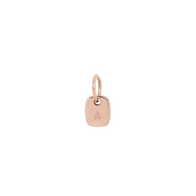 A product image showing a clear representation of the solid 9ct Rose Gold mini Rectangular Pendant hand stamped with an initial letter