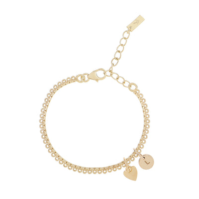 A Sweetheart Lace Chain bracelet with a mini Sweetheart pendant as well as a solid 9ct gold initial pendant.